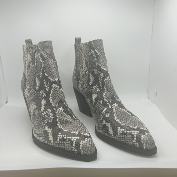 Sam Edelman Womens Snake Print Booties Block Heel Pointed Toe 7 Black & White Fa - Picture 2 of 10